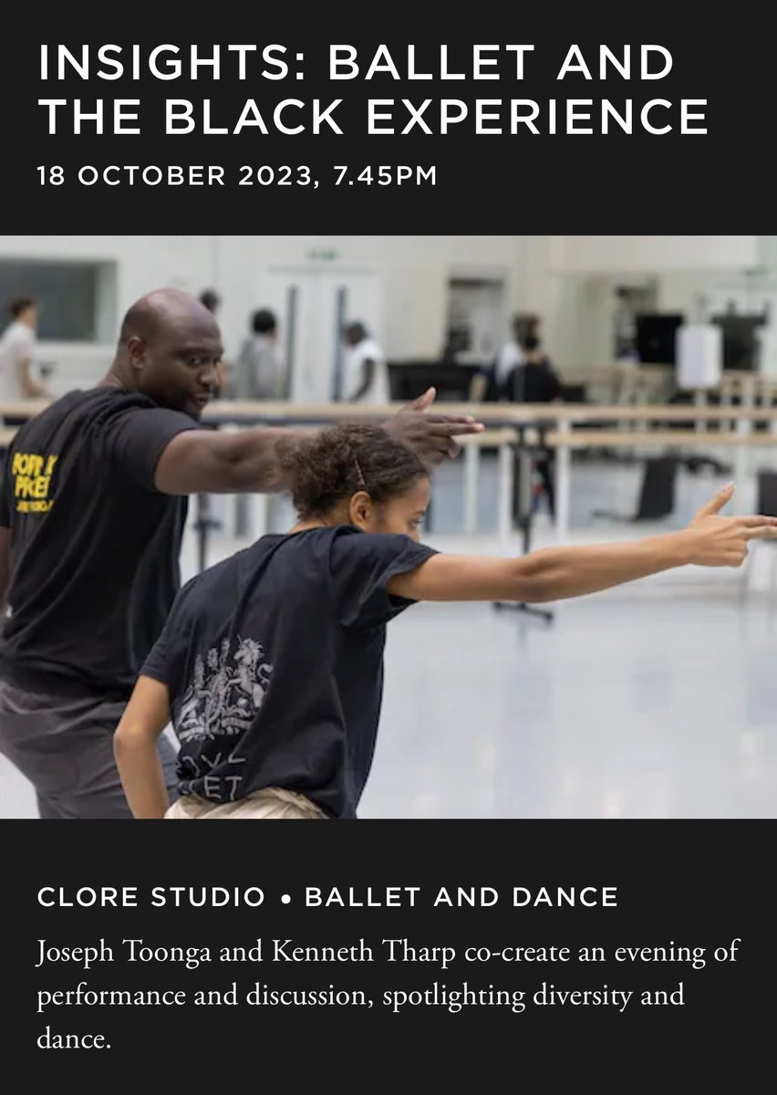 Insights: Ballet and the Black Experience As part of Black History Month, I’m delighted to be joining choreographer Joseph Toonga - @JToonga, for this event at the @RoyalOperaHouse on Wednesday 18 October. 👇🏾 roh.org.uk/tickets-and-ev…