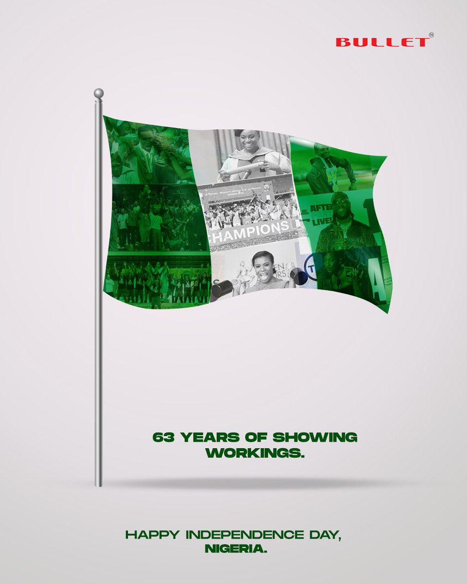 bullet_nigeria's tweet photo. It’s been 63 years of bossing up with energy. Today, we celebrate all our wins as a country.

#Younergy
#YounergyFuel
#Energyontarget
#BulletNigeria
#BulletEnergyDrink https://t.co/fb6FBJOFKC