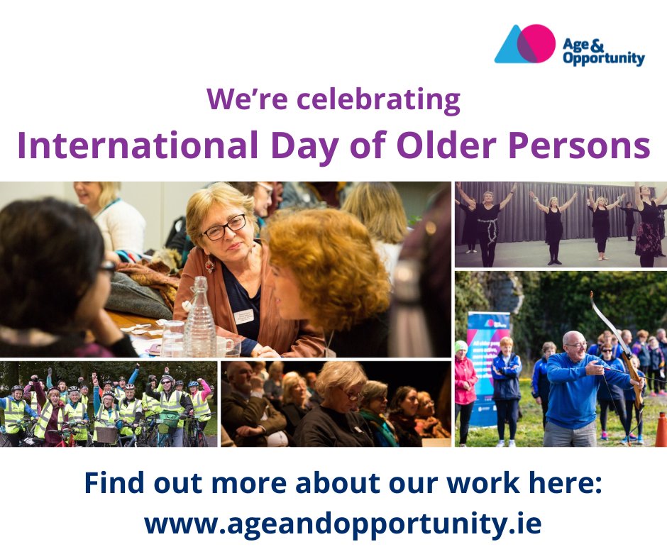 Happy International Day of Older Persons! We're taking a moment to celebrate all the wonderful older people who participate in our initiatives. Find out more about our work here: ageandopportunity.ie #InternationalDayofOlderPersons