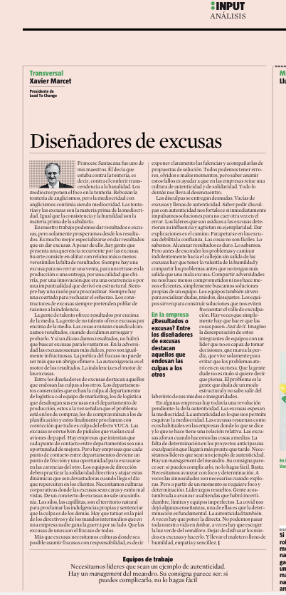 “La gente de talento da resultados por encima de la media. La gente de no talento da excusas por encima de la media”
⁦<a href="/XavierMarcet/">Xavier Marcet</a>⁩ ⁦<a href="/LaVanguardia/">La Vanguardia</a>⁩ <a href="/AED/">Andrew Davies</a>.es ⁦<a href="/Aedipe/">AEDIPE</a>⁩ ⁦<a href="/MisesBcn/">Mises Barcelona</a>⁩ #Drucker