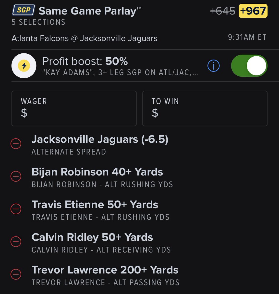 Jaguars Falcons SGP

Let’s cash💰