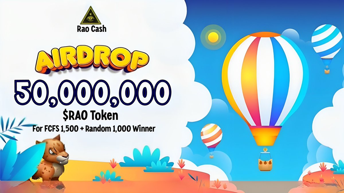 🪂 Airdrop: Rao Cash
💰 Reward: 18,000 $RAO
👥 Winner: FCFS 1,500 + Random 1,000 &amp; Top 50 Referral
📅 End date: 8th October

🔗 Airdrop Link: t.me/RaoCashAirdrop…

🔘 Do the tasks on the bot &amp; submit your data

#Airdrop #Airdrops #Bitcoin #RaoCash #Cryptocurency #BSC $tip $BNB