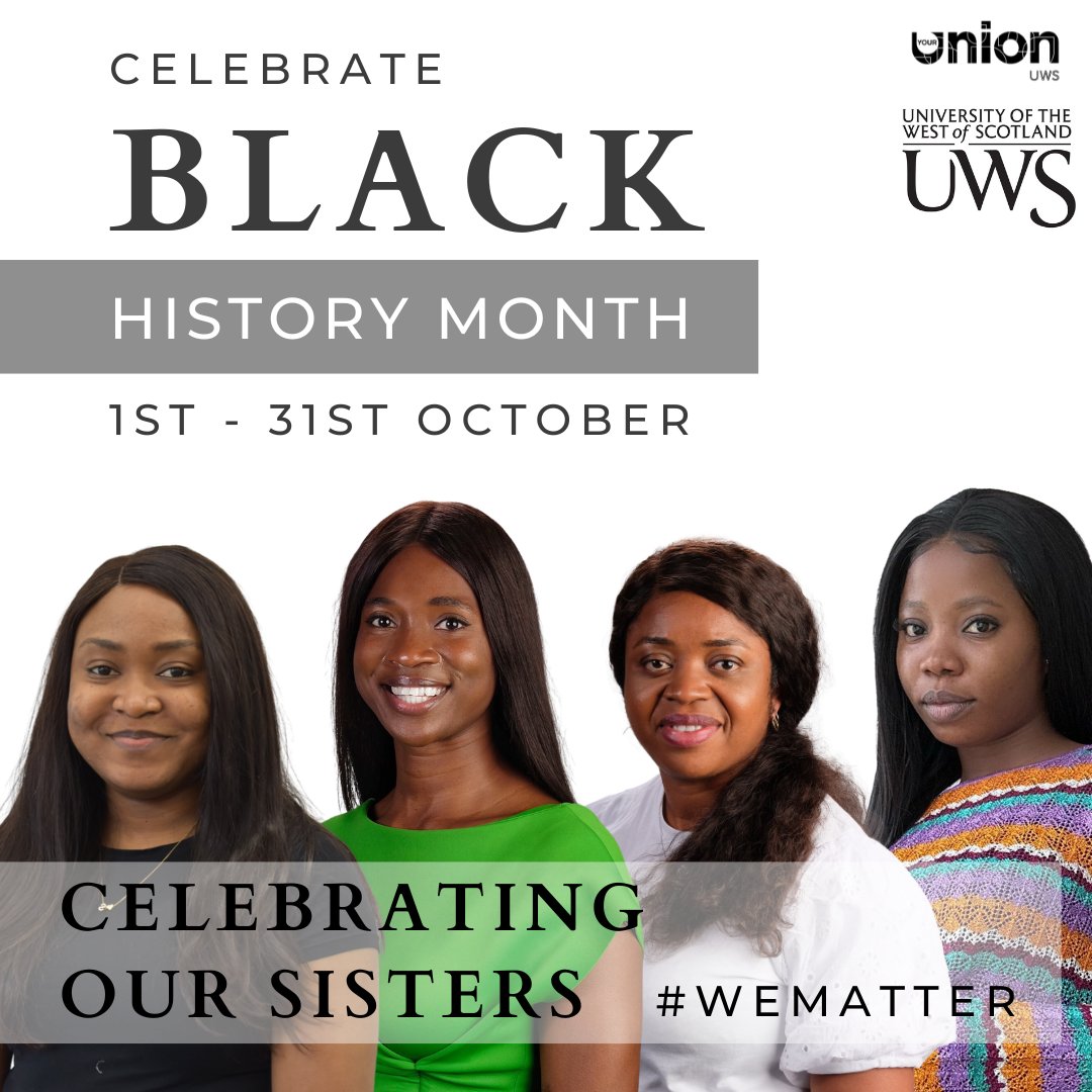 It's Black History Month! 🖤

Join us and @UWSStudentrs in Saluting Our Sisters and the #WEMATTER movement throughout October.

#BHM2023 is a time to celebrate and take pride in who you are. We'll be #CelebratingOurSisters and sharing resources throughout the month!

#LifeAtUWS