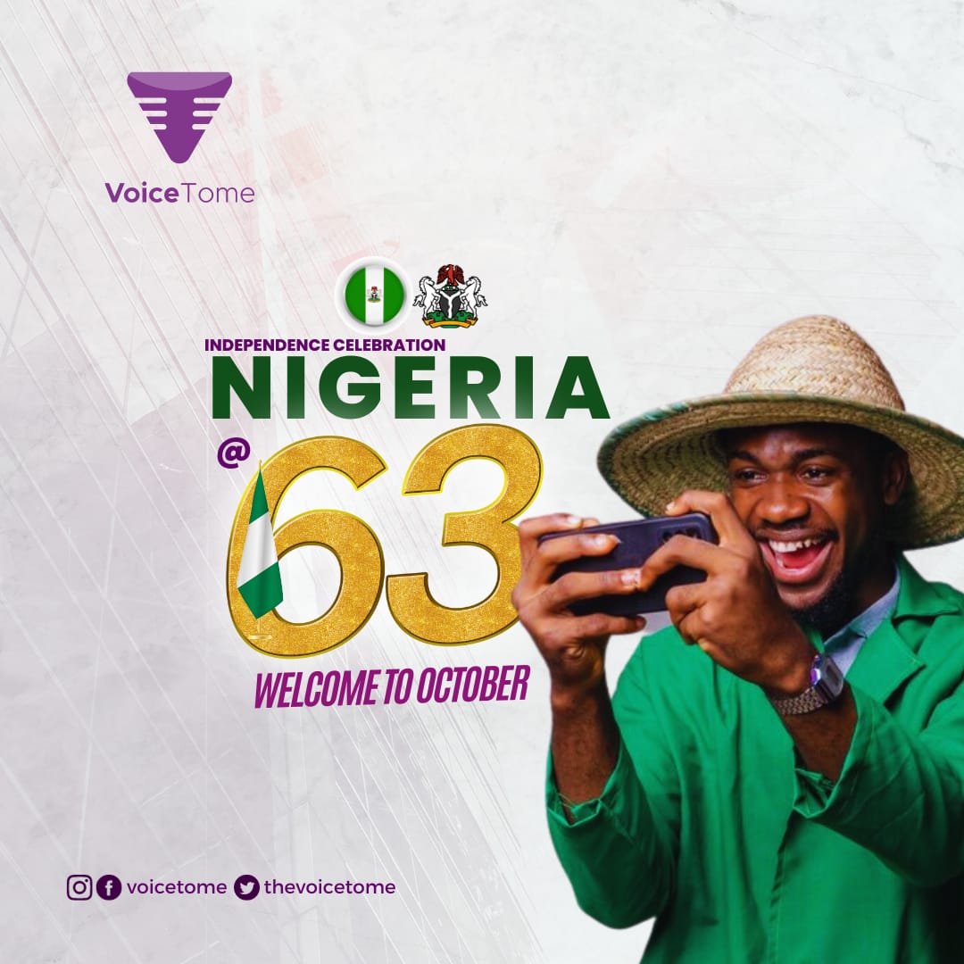 theVoiceTome's tweet photo. Happy Independence Day, Nigeria! 🇳🇬 

Today, we celebrate 63 years of unity, diversity, and progress.

Let's continue to work together to build a brighter future for our great nation. 🎉🎈
.
Happy New Month fam 💐

#nigeriaindependenceday #unityindiversity #NaijaAt63 #voicetome https://t.co/rCpOaEZmWS