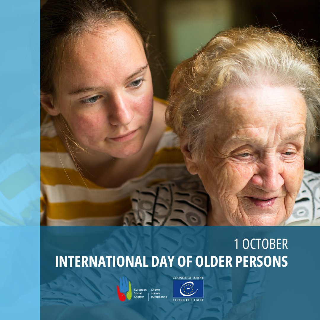 📣Today is the International Day of Older Persons!
Older persons around the world often experience #HumanRights violations.
♦️Article 23 of the #EuropeanSocialCharter protects the rights of #OlderPersons.
Read also the study : go.coe.int/7Qd9A
#SocialRights