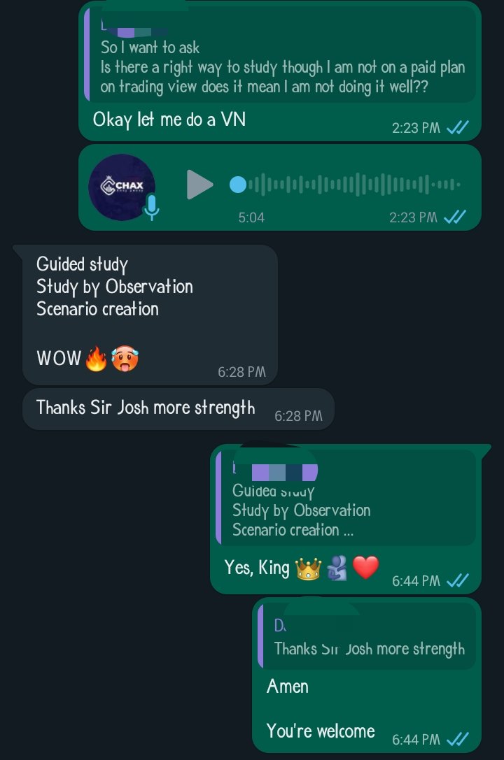 josh__ekwunife's tweet photo. SO LET'S SETTLE THIS ONCE AND FOR ALL.

You all know how I'm big on studying.

I've come to find out that each time I encourage people to study, I get asked

HOW EXACTLY CAN ONE STUDY

It's for this reason that I've put together these few words of mine which I believe would be a foundation to your study life. Knowing that "the only thing that works is work."

From personal experience, I've come to put together three study stages. Which I will state and briefly explain each stage.

(1) GUIDED STUDY: This involves landing a tutorial video from your mentor or anywhere, and BASED ON WHAT HE IS SHOWING YOU, you start backtesting and seeing things for yourself. This does not require in/re-novation. Just do as you're being taught.

(2) OBSERVATION TRIGGERED STUDY: Forget the naming, in this stage, you're simply jotting down what you observed while carrying out what you learnt via guided study but in the live market.

Maybe you took an SL, market always takes you out before going your way, price doesn't always reach your TP level before reversing, stuffs like that. Not because what you learnt was wrong. It's simply because every knowledge about the market retains its validity by constant refinement. So those things you noted by observation would spur you to study.

(3) SCENARIO CREATION: This time around, you're not being guided to study. You're not even studying because you observed something from what you were taught. You're rather in a voyage to discover "new" things. This stage is exactly where you find your edge.

You can't truly say you've found your edge from being guided to study, or from studying what you observed while implementing what you got via guided knowledge. You need to be at the stage of scenario creation before you say you've found YOUR edge.

Asking yourself questions. Many Why nots? What ifs? Hows? Whys?

You might not find the answer in two weeks or three years or 4months or one day. But when you finally find it, no one can take it away from you. You might not even be able to teach it, but you just can't deny that you've found it.

Of course, it doesn't have to be entirely different from what your mentor taught you. You just have built "your own truth" around what you've been taught.

Scenarios like, if they say OBs are candles at the base or peak of an impulsive movement. Now, let me check the ones that hold and the ones that don't. Is there a similar patterns amongst the ones that hold from the ones that don't hold price? If yes, what makes them different? How does price react to the ones that hold? To what extent does price move after mitigating the OBs that hold. These are examples of scenario creation.

Again, you must get to this level before you can say you've found your edge. The truth is, the bridge to each stage is studying.

You Study and study and study, then you start being mentally capable to observe. You Study, and Study, and Study before you become mentally capable to think outside the box and create a scenario for yourself.

Yes, you can operate in the three at same time. But most often it is sequential from the first - guided study.

This is already long✋😂🤚
Let me stop here.

If you care, you may want to repost and even bookmark for reference.

Happy New Month to you 👑🫂❤️
