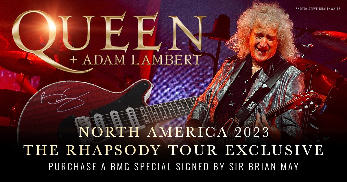 BY ROYAL COMMAND @QueenWillRock + @AdamLambert start the 2023 North American Rhapsody Tour this week and, to celebrate, @BrianMayGuitars are offering fans an exclusive opportunity to purchase a Red Special guitar signed by @DrBrianMay. Visit bit.ly/Rhapsody2023 for details.