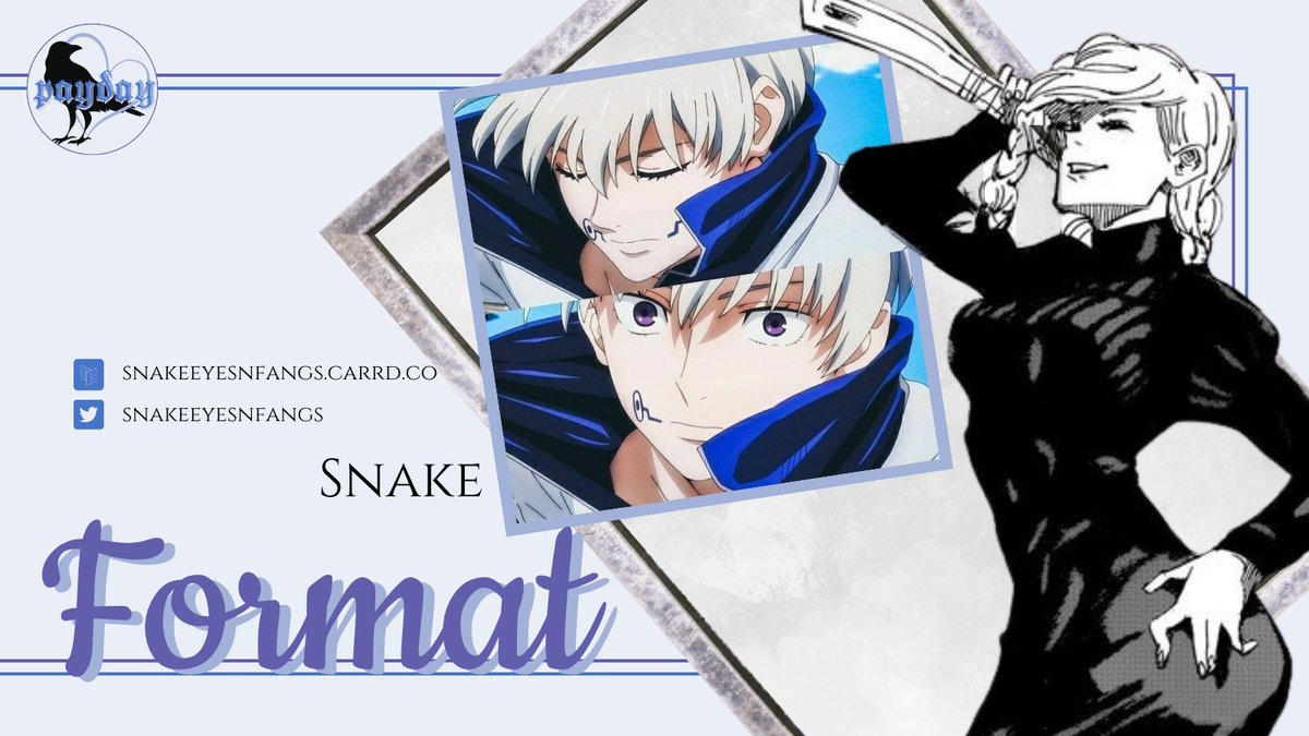 PAY IN THE ORDER OF <a href="/snakeeyesnfangs/">snake 🐍 find me on 🦋</a>   
        ￥10.000.000

FOR Format Mod            snakeeyesnfangs.carrd.co

NOTE Interest check is open — CHECK PINNED🐦‍⬛💸