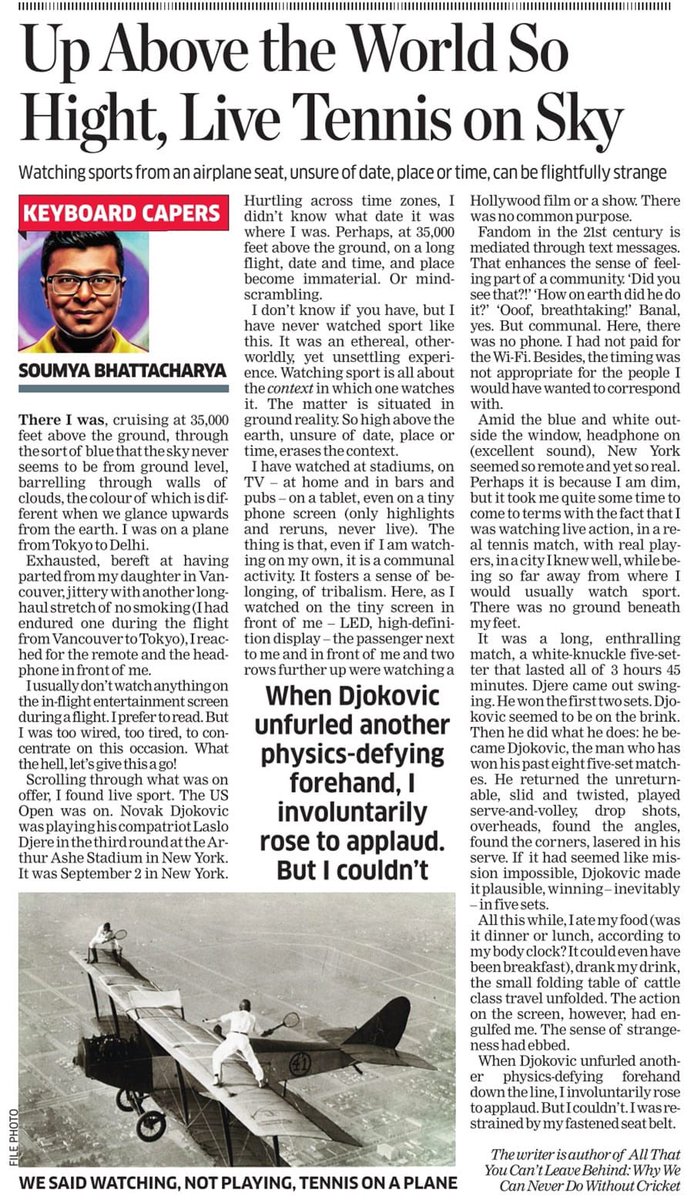 Watching live sport while cruising 35,000 feet above the ground can be an otherworldly, unsettling experience. My column in The Economic Times. ⁦@EconomicTimes⁩