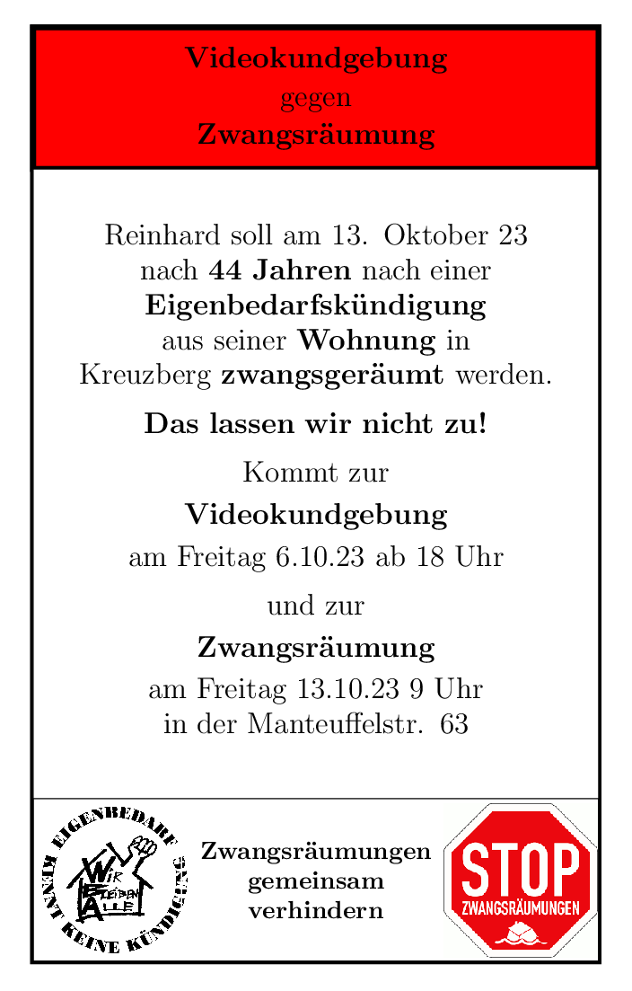 E3K19's tweet photo. Jeden Tag wird in D'land mindestens 1 Haushalt nach 1er #Eigenbedarfskündigung in die #Wohnungslosigkeit zwangsgeräumt. Am 13. Oktober um 10 Uhr soll es Reinhard treffen #Eigenbedarfskündigung ist die Gewalt des finanziell Stärkeren auf dem Wohnungsmarkt. Stellen wir uns dagegen! https://t.co/rtNyVhE6B2