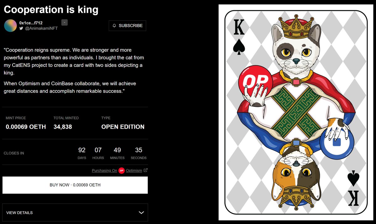 ⚡️I’m so excited to be one of featured artists for
<a href="/CoinbaseWallet/">Drew Coffman</a> quests 🔥🔥🔥

⚡️This quest is extending to end of this year 

⚡️Mint now and earn $5 in OP on Coinbase Wallet :
app.manifold.xyz/c/Cooperationi…