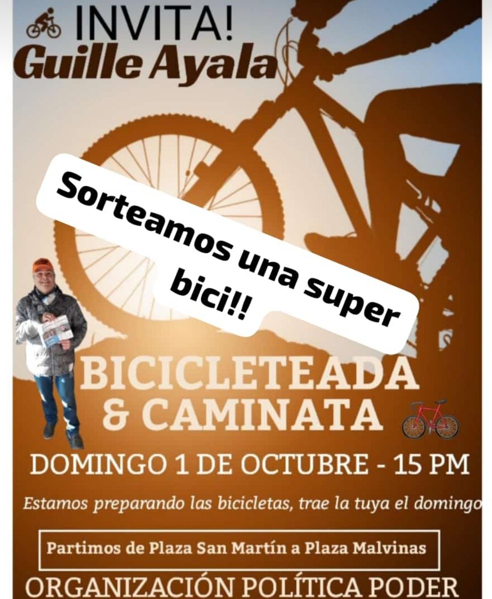 PodemosCruz's tweet photo. Estamos listos!!! nos vemos hoy 1° de octubre a las 15hs en Plaza San Martín; ya vienen los días lindo para andar en bici, trae la tuya y la ponemos en bien. Podes participar del sorteo de una super bici!!! https://t.co/aeB5LkxquW
