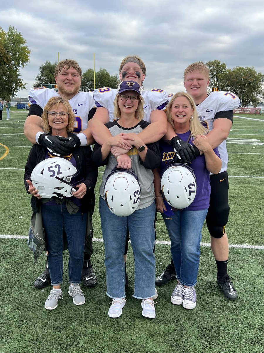 Oh my gosh WHAT A GAME!💜💛🏈 Our Mavericks fought to the end and came away with the W at Bemidji!!  So proud of Aiden and the team!!  Love this FB family so much❤️. #RollHerd #RoomieMoms #ILoveMyOL53 #FamilyIsEverything. <a href="/brink73/">Ryan Brink</a> <a href="/aiden_brink/">Aiden Brink</a>