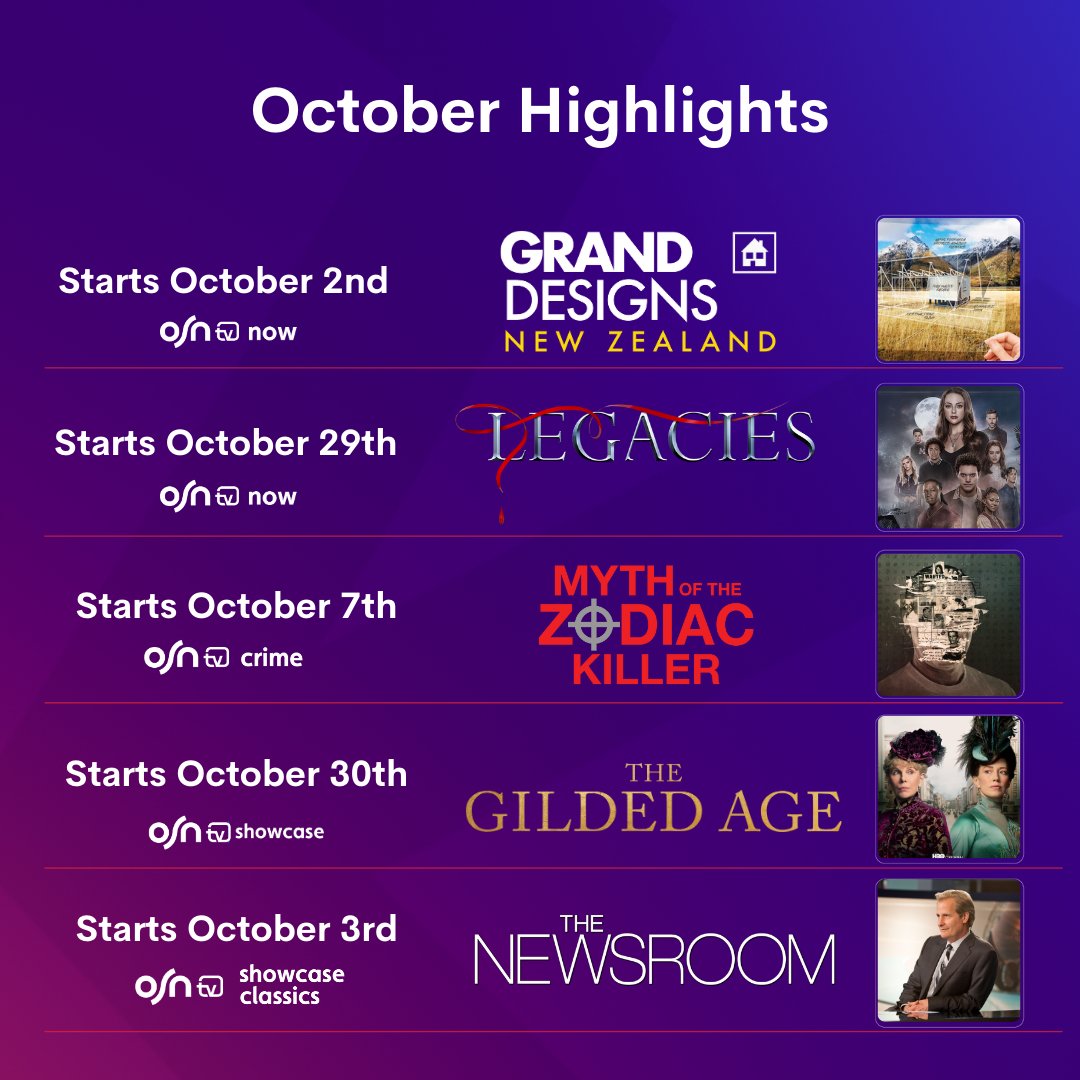 جاهزين لأكتوبر؟ 🎉

October’s new shows, here we come! 🍿

#OSN #OSNtv #Movies #TVshows #series  #October #NewShows #Entertainment