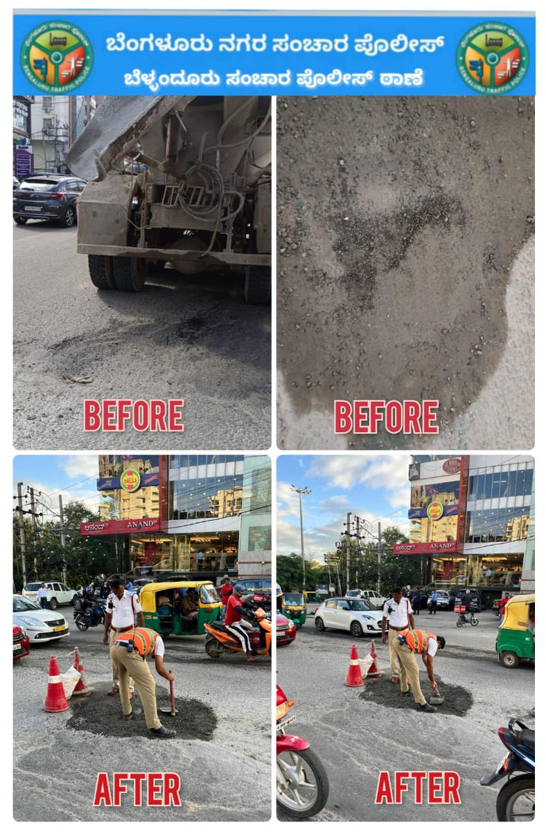 bellandurutrfps's tweet photo. Today pot holes in sarjapura road, fire station junction filled by our sector officer and staff to facilitate to smooth traffic movement in sarjapura road.@DCPSouthTrBCP @BlrCityPolice @blrcitytraffic @Jointcptraffic @CPBlr https://t.co/xsNoIGdfSL