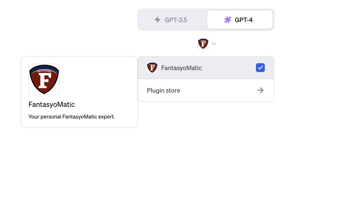 FantasyOmatic's tweet photo. FantasyoMatic was the first to bring machine learning to #FantasyFootball back in 2007. Now we are here to revolutionize things once again with.....

The FIRST Fantasy Sports #ChatGPT Plugin ever. Bringing you the most personalized #AI experience in Fantasy Football:

https://t.co/FzgX8sX2Pj