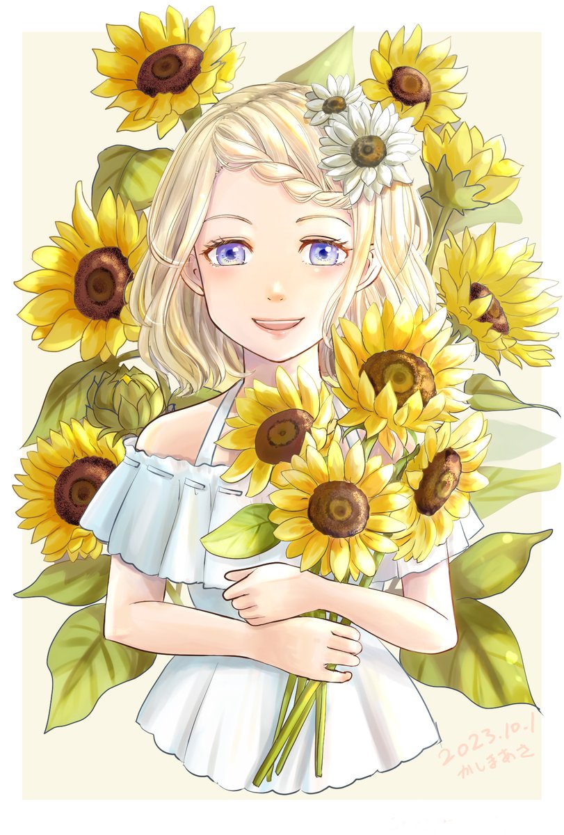 asa_practice's tweet image. 秋になったはずなのにまだ暑い……ので、ひまわりの絵あげても問題ないよね……？
#オリジナルイラスト