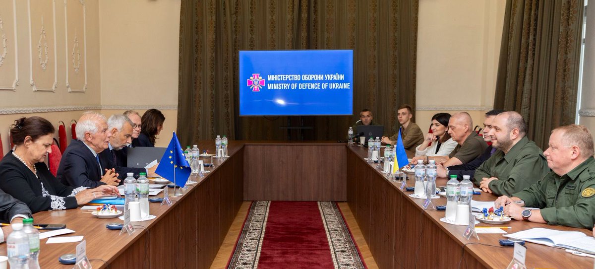 JosepBorrellF's tweet photo. Russia’s war against Ukraine is an existential threat for all of us.

In our 1st in-person meeting with @rustem_umerov, we discussed continuous EU military assistance. Ukraine needs more capabilities &amp; needs them faster. We are preparing long-term security commitments for Ukraine https://t.co/xxILeYa1J8