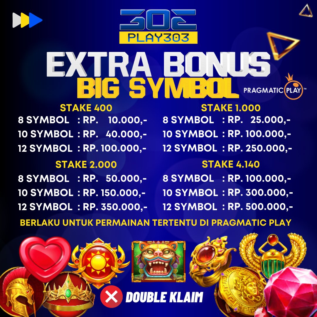 Agen_303's tweet photo. 1 Oktober 2023 ada event slot baru di PLAY303

Extra Bonus Big Symbol untuk permainan slot tertentu di Pragmatic Play

Yuk cobain yuk

#play303 #eventslot #1Oktober2023 #pragmaticindonesia https://t.co/7Kj7BdqKBR