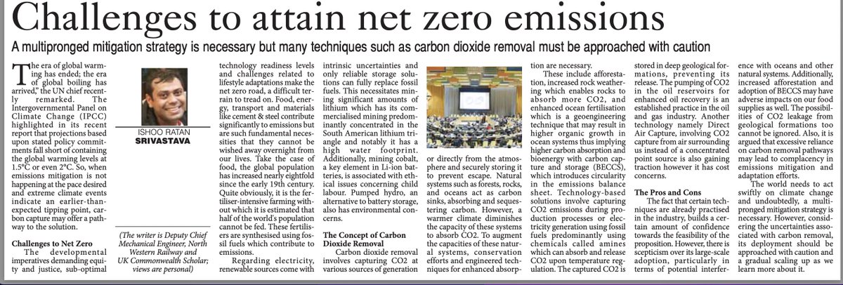 My piece on carbon removal pathway in The Pioneer  21st Sep 2023