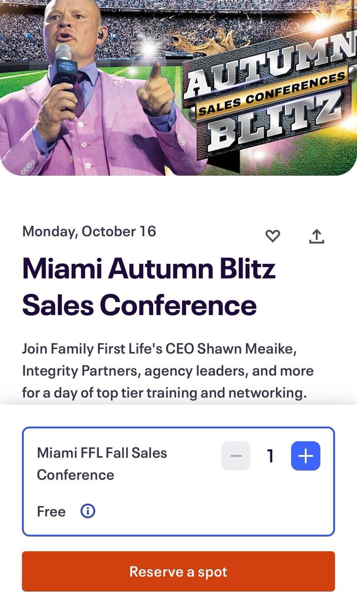 MIAMI… ARE YOU READY❓

Reserve your FREE TICKET 🎟️ today for our Fall Sales Conference on Monday October 16th, 2023 🏨🎤 #OpenInvite

This is an incredible opportunity to learn and network from the very best in the insurance industry. Click below ⬇️ 

eventbrite.com/e/miami-autumn…
