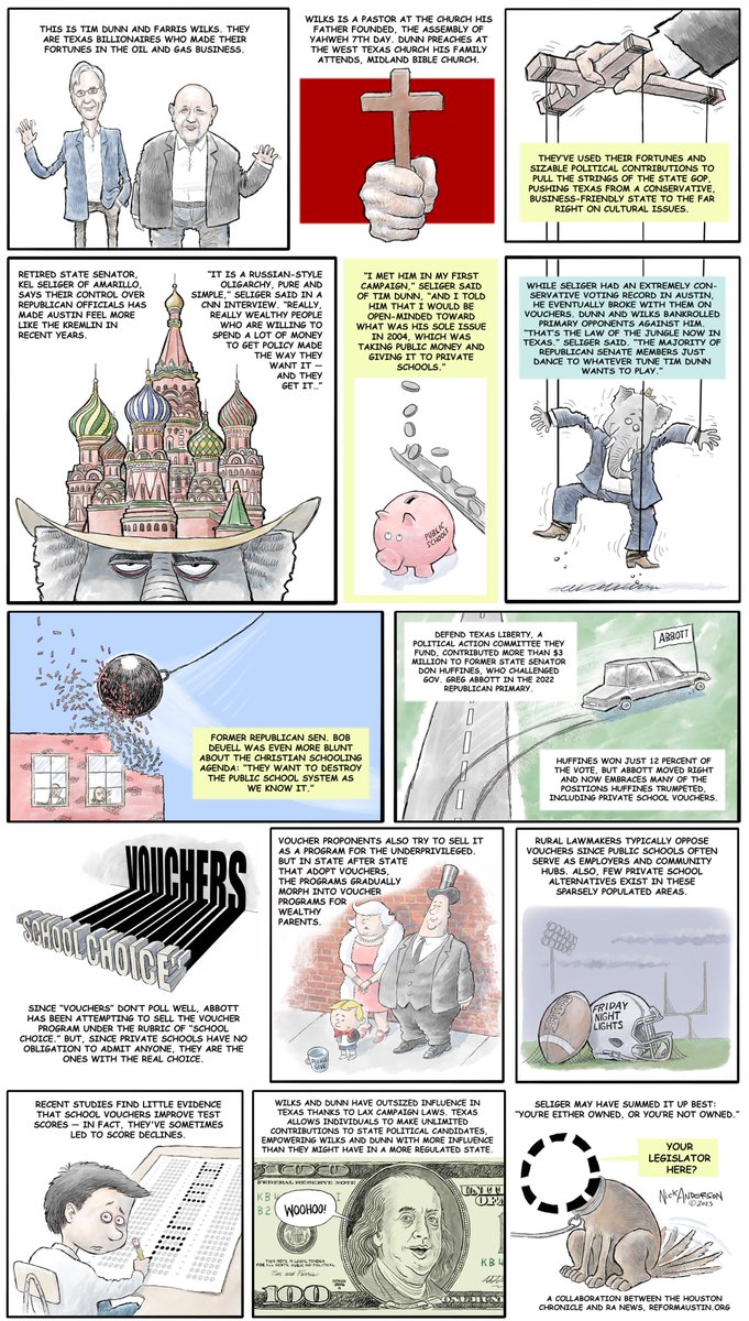 Austin's the new Kremlin! A cartoon guide to vouchers and puppet masters Wilks and Dunn. A collaboration between @ChronOpinion and Reform Austin News. ✍️ Cartoon by @Nick_Anderson_ #TexasEducation #TexasLege #RANews #SchoolVouchers