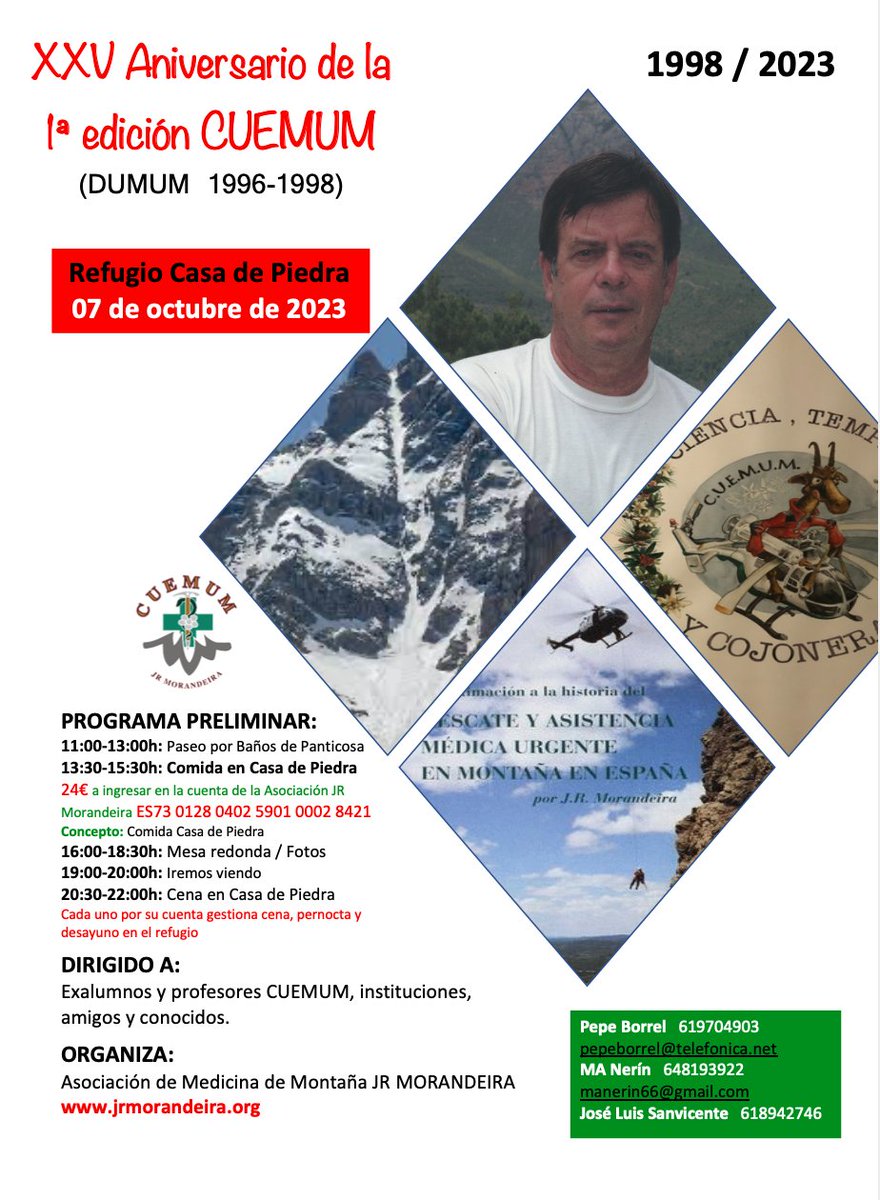 cuemum's tweet photo. XXV Aniversario de la finalización de la primera promoción de los CUEMUM (Cursos Universitarios de Especialización en Medicina de Urgencia en Montaña). Comida y jornada de convivencia en el refugio Casa de Piedra para todos los ex-alumnos CUEMUM, instituciones implicadas y amigos https://t.co/uYMhFjGl1y