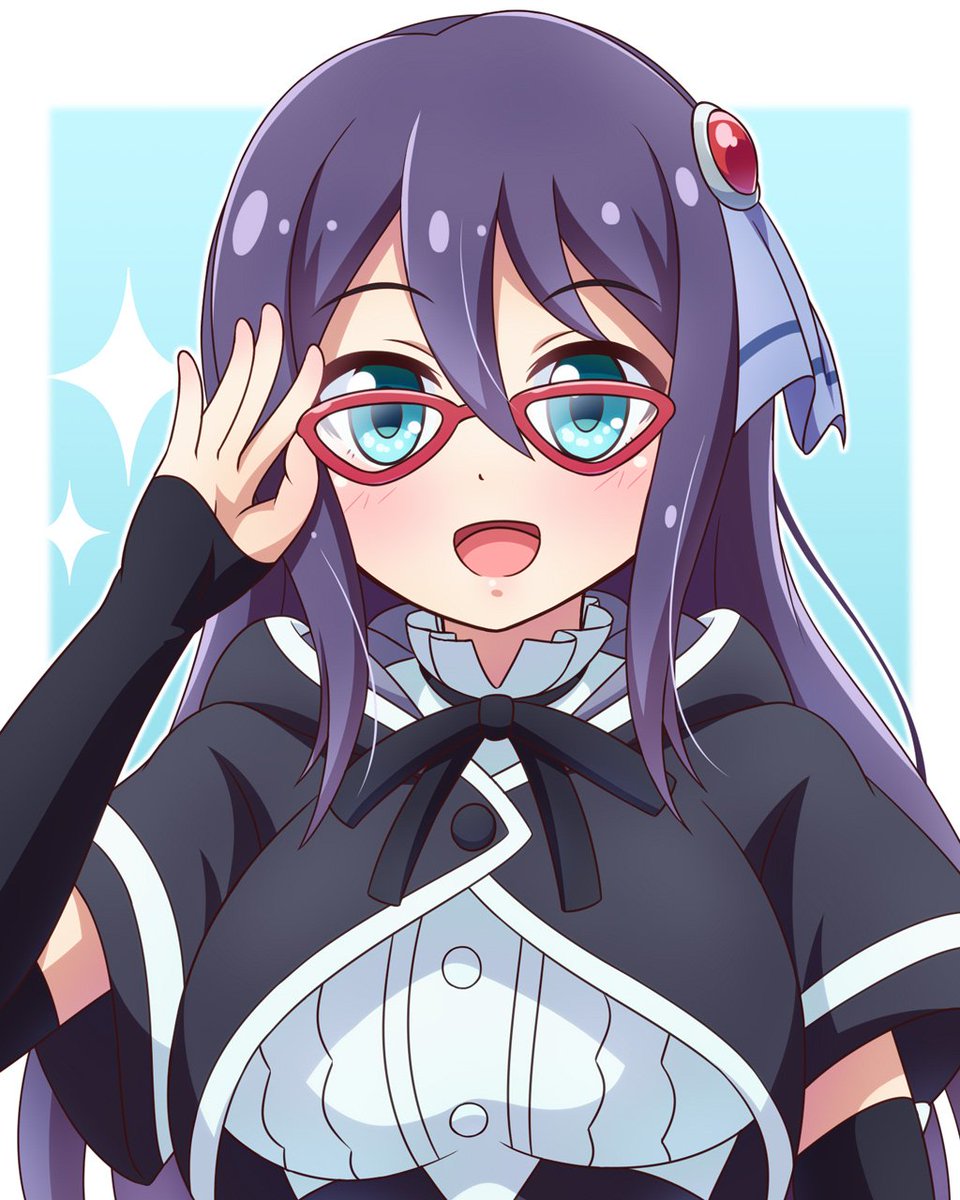 1girl solo yurigaoka girls academy school uniform long hair red-framed eyewear hair between eyes blue background  illustration images