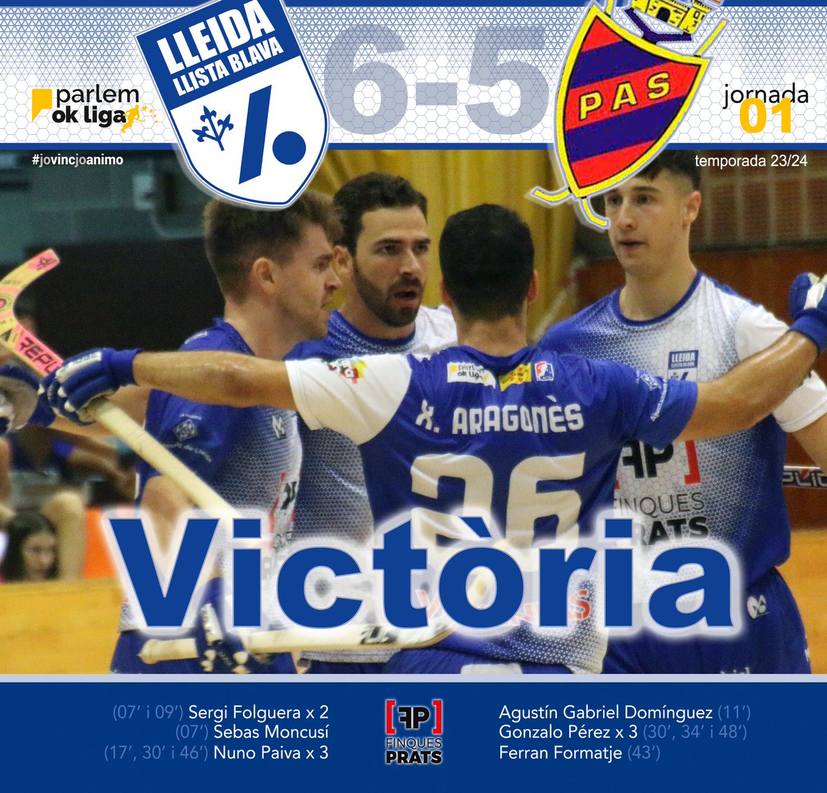 Estrena a la <a href="/okliga_oficial/">OK Liga</a> amb victòria! El <a href="/FinquesPrats/">Finques Prats</a> <a href="/LleidaLlista/">Pons.Lleida</a> s’ha imposat per 6-5 al <a href="/AlcoyPas/">PasAlcoy</a> en un partit molt treballat. 

Els gols locals han estat obra de <a href="/Nuno5Paiva/">Nuno Paiva</a> que ha signat un hat-trick, de <a href="/SergiFolguera/">Sergi</a> que ha aconseguit un doblet i de <a href="/sebasml_55/">Sebas Moncusi</a>.
