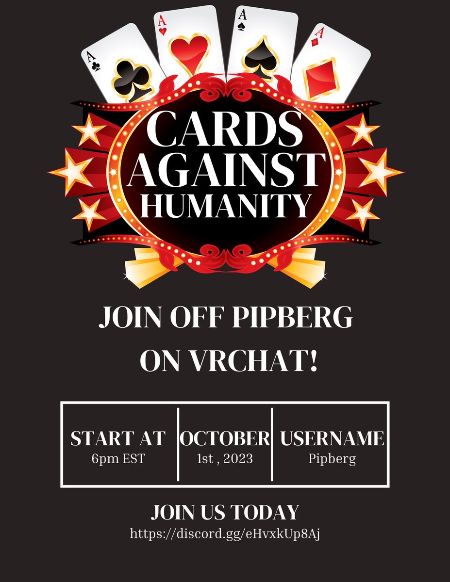 CommunityUga's tweet image. Today we have Cards Against Humanity with pipberg at 6pm EST on vrchat!