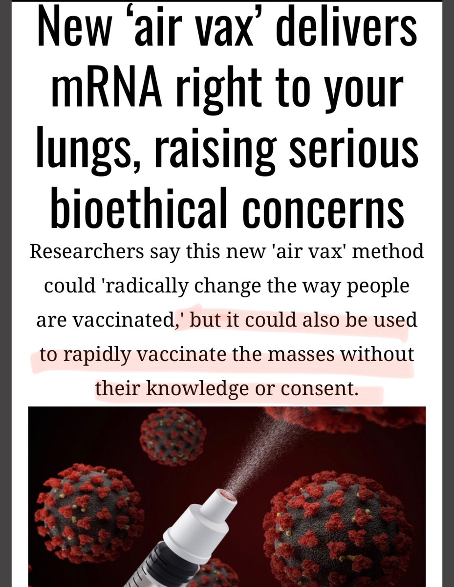 OhioAMF's tweet photo. Don’t worry you can “TRUST the Government” to be ethical , right?…
“Yale University researchers have developed an airborne method for delivering mRNA right to your lungs.”
Will the Ohio legislature stand up to protect your #Right2Refuse ?
@OHRGOPCaucus @OhioSenateGOP @jasoncstephens @matthuffman1
@jenniferforrep @DJSwearg89 @Scott_Wiggam @Williams4ohio @FrantzRantz @RenzTom