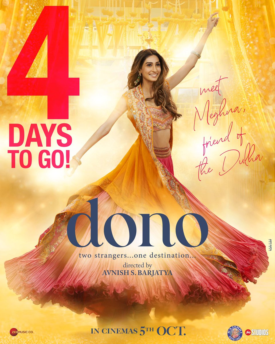 #Dono se milne ke liye bache hain bas dinn chaar 😍
In Cinemas 5th Oct

Directed by #AvnishBarjatya
Starring #Rajveer #Paloma

<a href="/ShankarEhsanLoy/">Shankar Ehsaan Loy</a> <a href="/irshad_kamil/">Irshad Kamil</a> #ChirantanDas
#KanikkaKapur <a href="/rohankhurana/">Rohan Khurana</a> #AdityaNanda #ManikPapneja <a href="/poojanchhabra/">Poojan Chhabra</a>

<a href="/rajshri/">Rajshri</a> <a href="/jiostudios/">Jio Studios</a> <a href="/ZeeMusicCompany/">Zee Music Company</a>