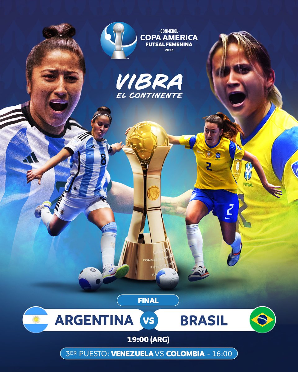 ¡𝐅𝐢𝐧𝐚𝐥 𝐜𝐨𝐧𝐟𝐢𝐫𝐦𝐚𝐝𝐚! ⚽️👏

Argentina 🇦🇷 y Brasil 🇧🇷 se enfrentarán este domingo para saber quién levantará la CONMEBOL #CopaAmérica™️ Futsal Femenina 2023 🏆

#CAFutsalFem #VibraElContinente #VibraOContinente #FútbolFemenino #FútbolPasiónFemenina