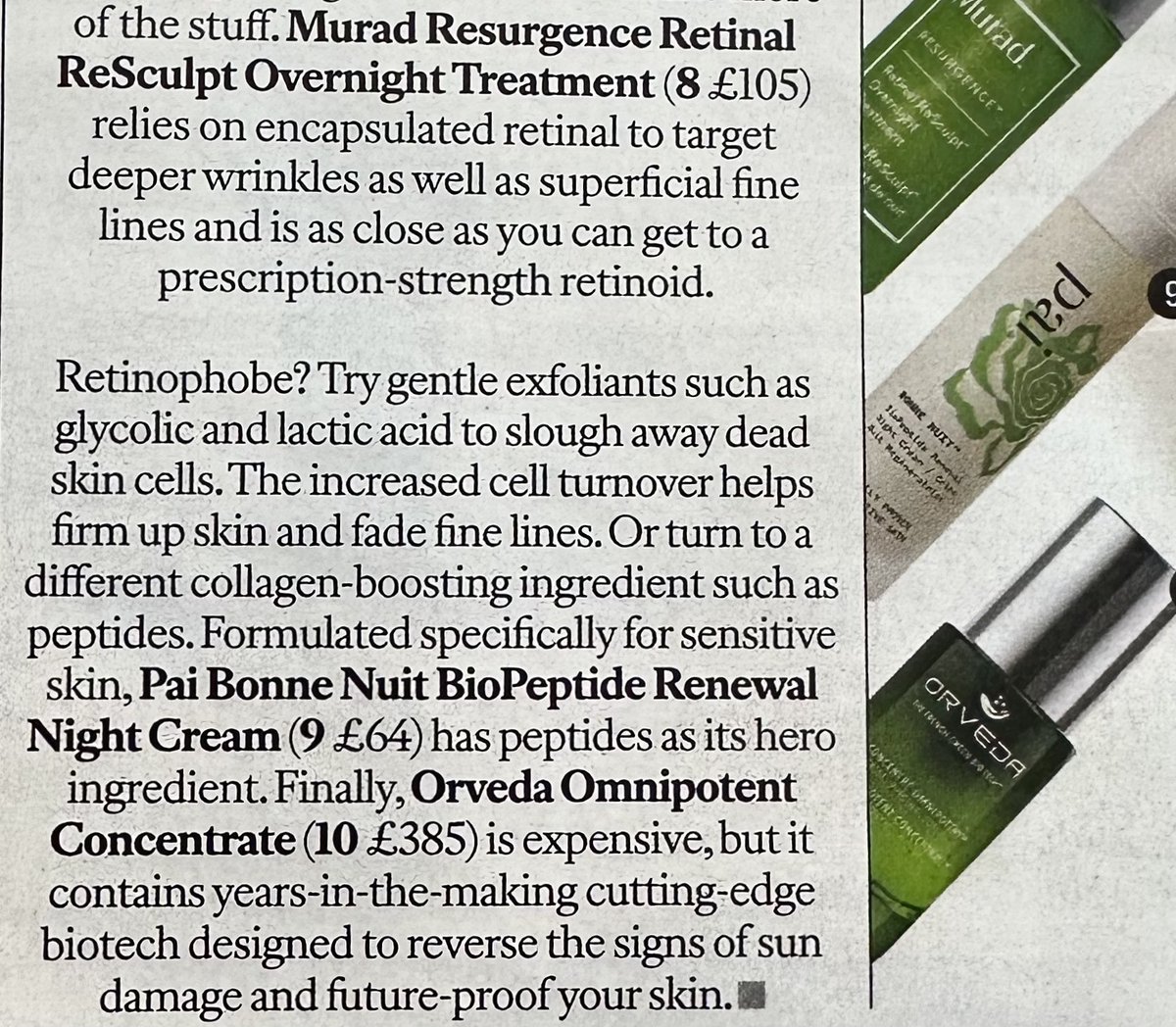Coffee and the Sunday Times is a guilt free pleasure on a Sunday…. made even more lovely by seeing Bonne Nuit is recommended in their piece on fine lines thanks to collagen boosting peptides - and you can pair it with a Retinol/al for extra effectiveness! Happy Sunday x