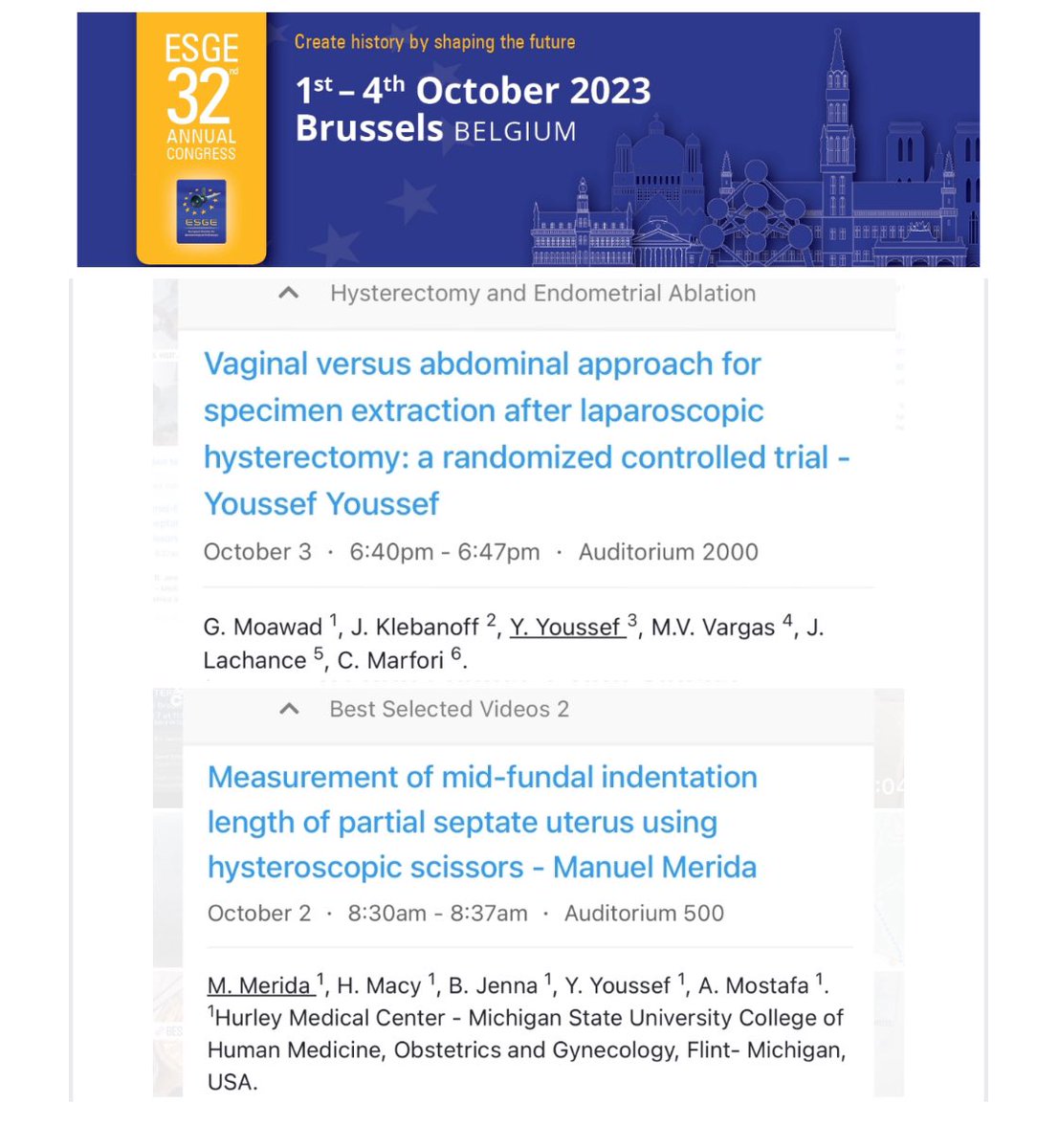🚨 Looking forward to presenting our work in the Hysterectomy session on the 3rd 🚨 Also, very glad that my residency project will be presented in the best video session on the 2nd by my Co-resident Manuel Merida. <a href="/ESGEorg/">European Society of Gynaecological Endoscopy</a> <a href="/FMIGS1/">FMIGS</a> <a href="/AAGL/">AAGL</a>  #migs #Passion #Hustle