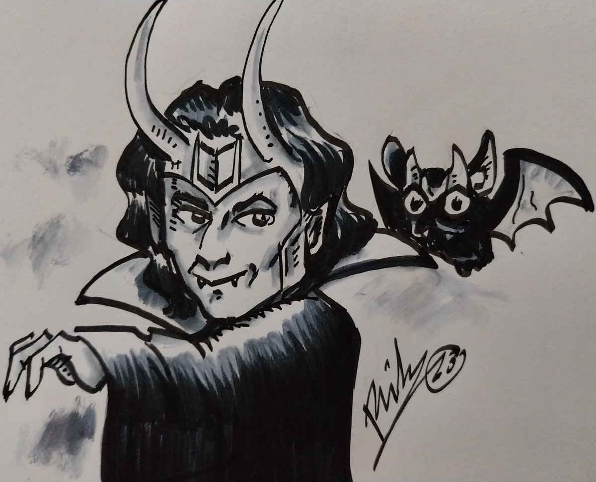 MONIGOTORIUM's tweet photo. ¡Llega #Inktober ! Como este mes tocan #LokiSeason2 y #Halloween este año #lokimonstruos. Porque yo lo valgo. #inktober2023 #Loki #Lokiseries #Dracula #vampiro #vamploki https://t.co/RmmpL2OGTo