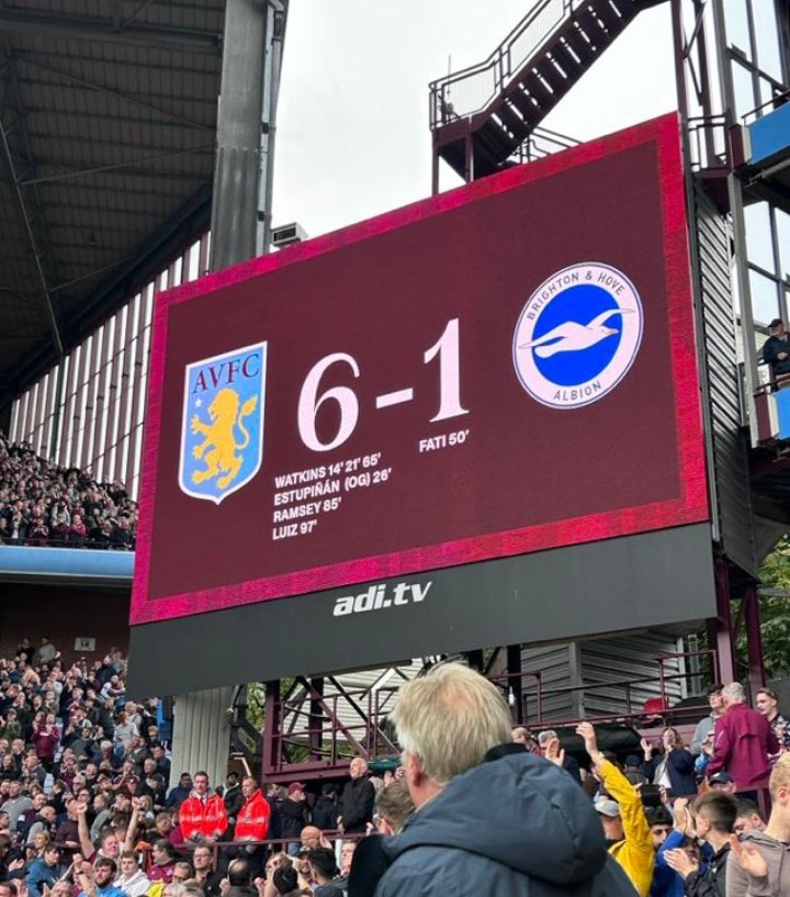 Aston Villa 6-1 Brighton:
Brightons 4th heaviest defeat in their history and their heaviest defeat ever in the Premier league
And Aston Villas 13th biggest win in our history and our 4th biggest win in the Premier league ever
#avfc #AVLBHA