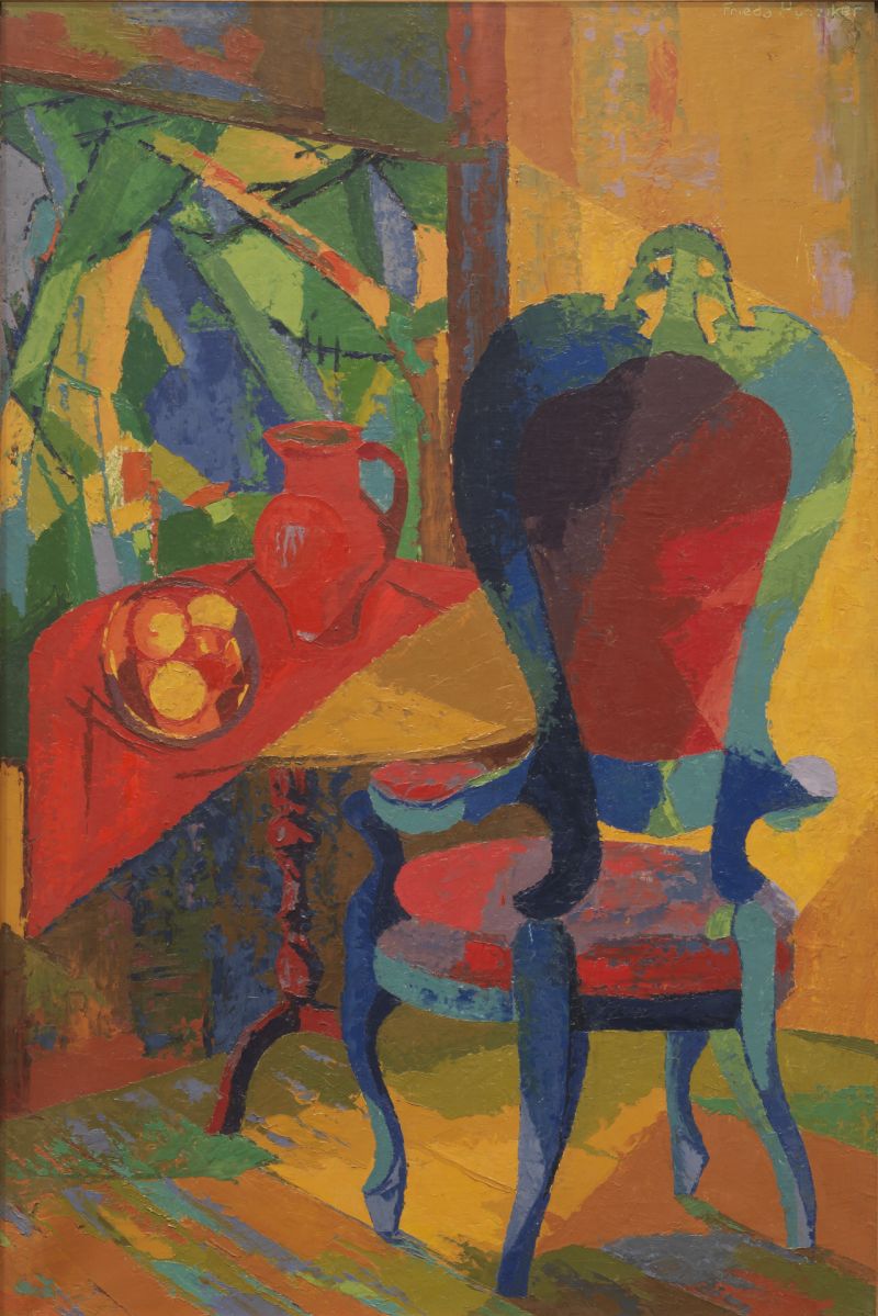 Which part of this scene captures your attention the most? Do you see the chair, the table, the can or rather something else? 👀 Lots to see in this cubists piece! Frieda Hunziker's 'Interieur' (1945) is on view in the collection presentation before 1950.