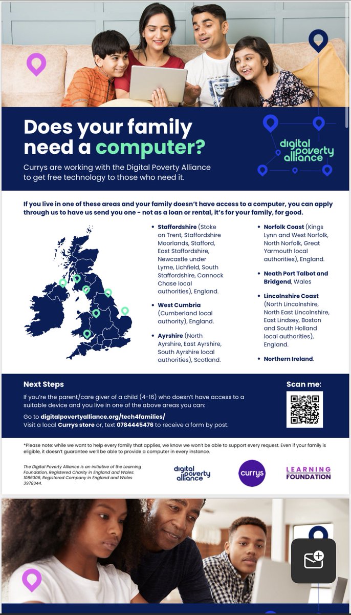 Applications are open to families in Ayrshire to apply for a free laptop through the digital poverty alliance. Please use the link below to apply. ⬇️
 
digitalpovertyalliance.org/tech4families/