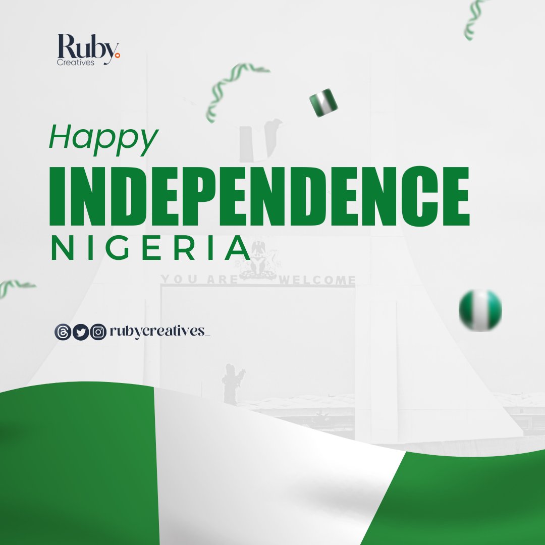 Rubycreatives_'s tweet photo. Happy 63rd Independence Anniversary Nigeria π³π¬
#October2023 #october1st #NigeriaAt63 #NigeriaIndependenceDay #RubyCreatives_ https://t.co/Mv5GLT3dCA