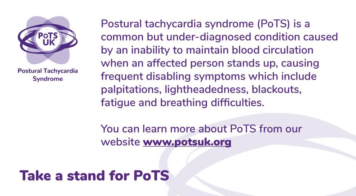 October marks the start of #DysautonomiaAwarenessMonth = disorders of the autonomic nervous system, including #PoTS💜 Many are diagnosed after viruses, such as #Covid19 Please learn more on our website: potsuk.org #Medtwitter #TeamGP #MECFS #EDS