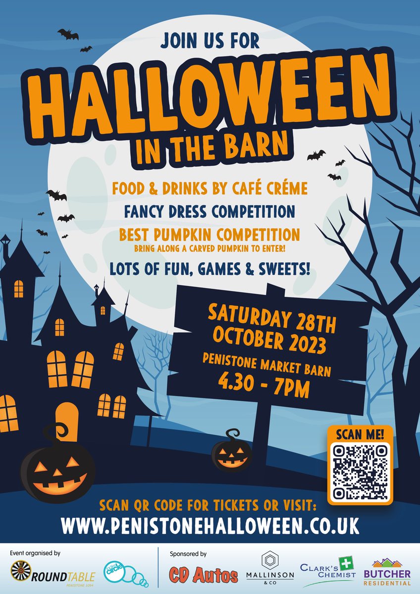 PenistoneLC's tweet photo. Get your tickets for a Spooktacular event at the market barn in partnership with @PenistoneRT1094 and refreshments from @Thecafecreme 🎃👻
Tickets from https://t.co/toEogsXsP4 https://t.co/uRKRNtRJjA