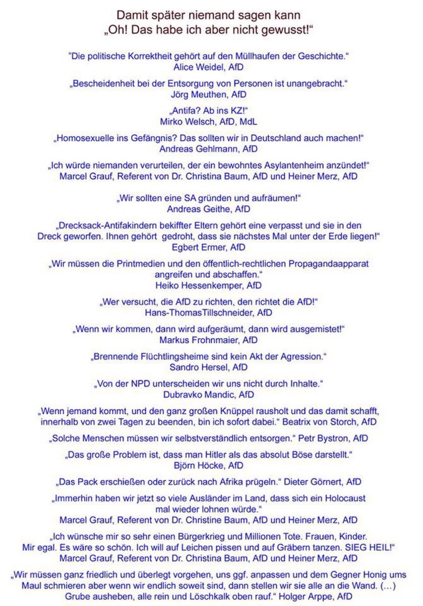 Hier eine Liste einiger AfD- Zitate.