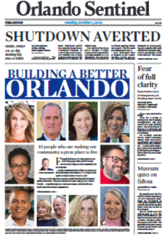 The <a href="/orlandosentinel/">Orlando Sentinel</a> went with a nice, big, front-page spread this morning to spotlight all these folks who quietly go about the business of serving others and bettering the community.

The good news is worth highlighting - even if it gets a lot less traction in the Twitterverse.