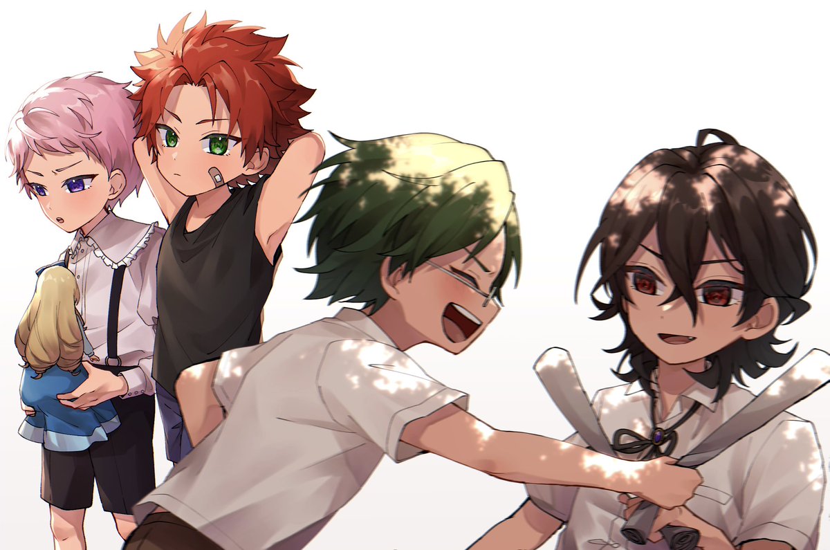 multiple boys shirt green hair red hair green eyes aged down short hair  illustration images