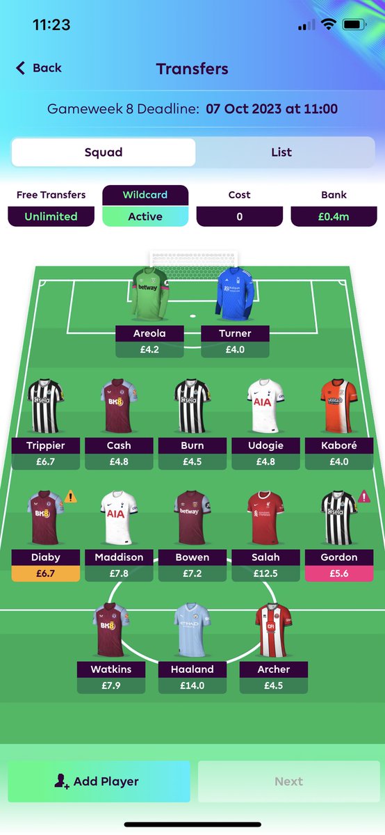 WelshRhys85's tweet photo. @FPLGOAT7 I’ve just about managed to squeeze him in to this draft. Not sure what to do with my spare £0.4m, if anything https://t.co/aRyvyzLvbf