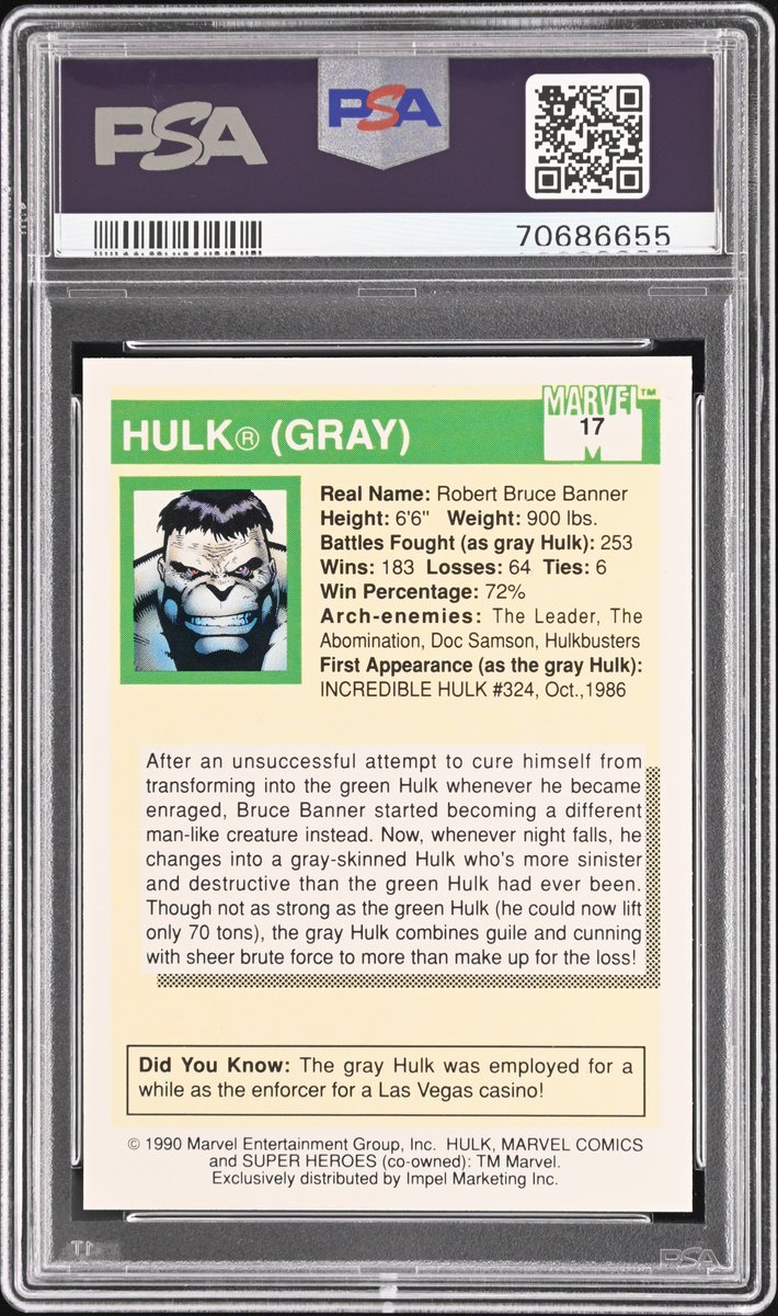 Lam Cards & Collectables π (@lamcollectables) on Twitter photo #17 of a 162 card-set from the 1990 Marvel Universe collection. After a failed attempt to cure himself from becoming the Green Hulk, Bruce Banner started becoming the Gray Hulk at night fall...who was more sinister and destructive! #MarvelTradingCards #TheHulk <a href="/CardPurchaser/">Card Purchaser</a> π§ #17 of a 162 card-set from the 1990 Marvel Universe collection. After a failed attempt to cure himself from becoming the Green Hulk, Bruce Banner started becoming the Gray Hulk at night fall...who was more sinister and destructive! #MarvelTradingCards #TheHulk <a href="/CardPurchaser/">Card Purchaser</a> π§