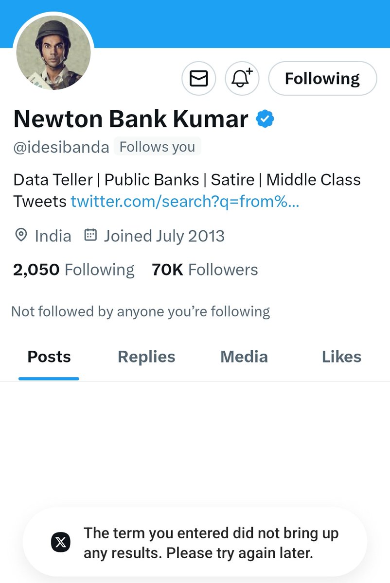 nshul0's tweet photo. I request all 70k followers of @idesibanda to post today. He has been vocal for you bankers from day 1.
Today @TheOfficialSBI is bullying him &amp; you need to speak for him. Let’s show them we stand with him.
#RestoreNewton
#RestoreNewton
Restore this handle @elonmusk
#RestoreNewton https://t.co/l7xk4Tno1E