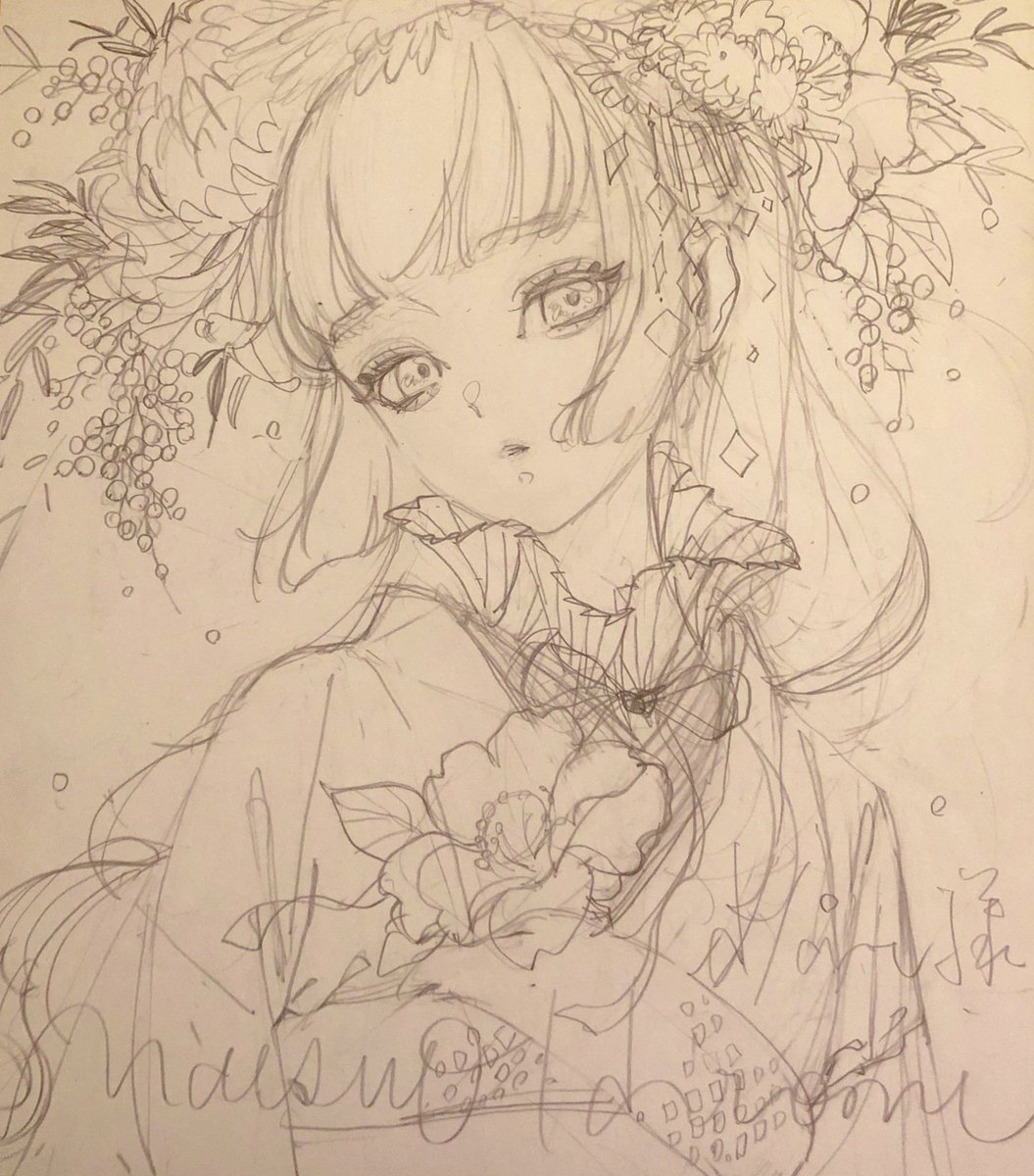 「台湾での展覧会に向けてのサイン色紙描きました。こちらは会場のd/art様に飾って」|マツオヒロミ・マガジンロンド発売中のイラスト