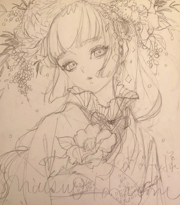 台湾での展覧会に向けてのサイン色紙描きました。こちらは会場のd/art様に飾っていただくものです。 